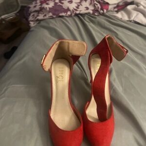 Hollister Red Suede Ankle-Strap Heels